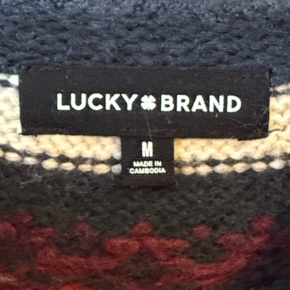 Lucky Brand Fair Isle Wool Blend Crewneck Sweater Multicolor Navy Size Medium - Picture 4 of 12